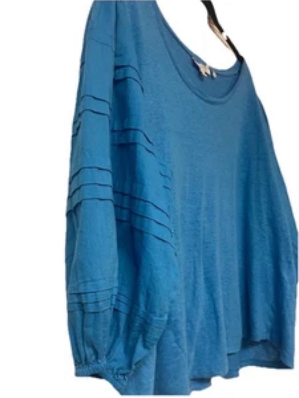 Chico’s Linen Detailed puff sleeved blouse Pool Side Blue Size 3 (XL-16) boho - Picture 4 of 7